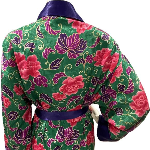 VTG Victoria's Secret Gold Label Robe M/L Floral Belted Green Pink Purple - Picture 11 of 16